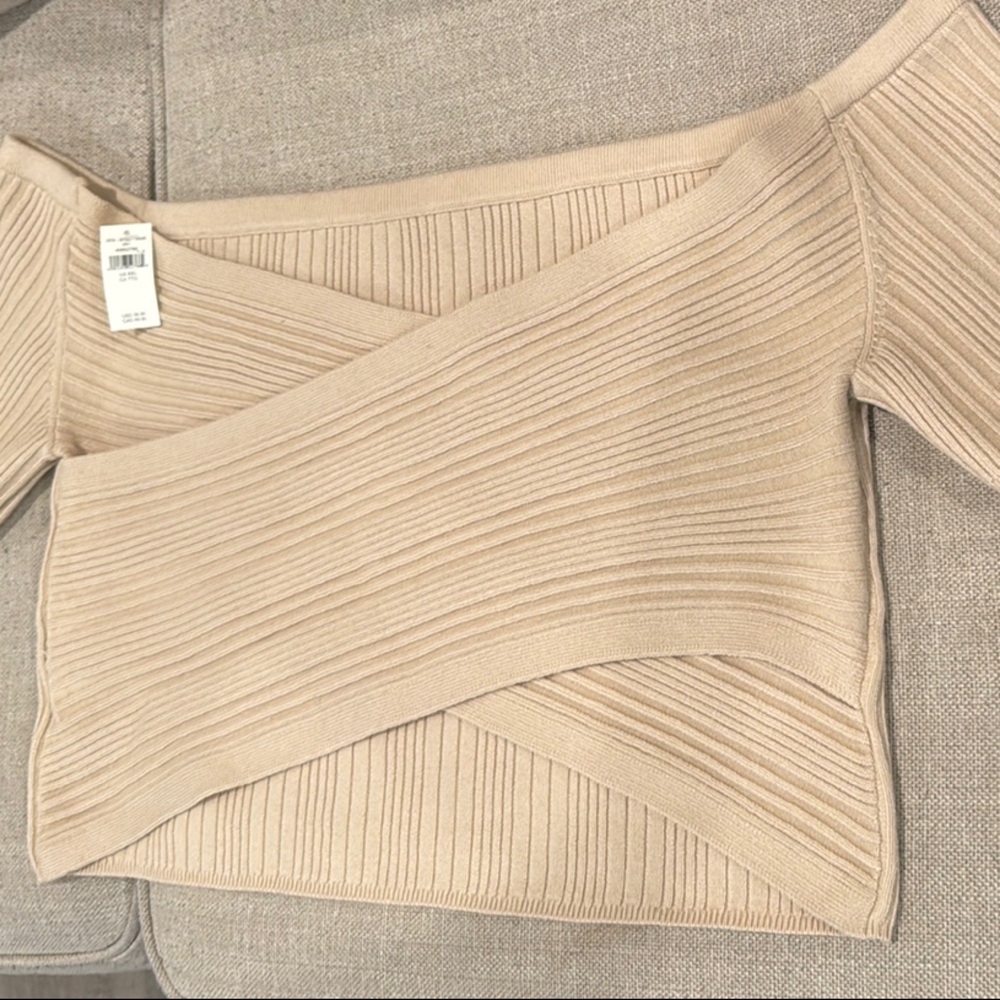 Aerie Reversible Taupe Ribbed Knit Top XXL NWT